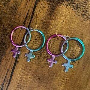 Double Venus Feminist Earrings in Blue & Purple